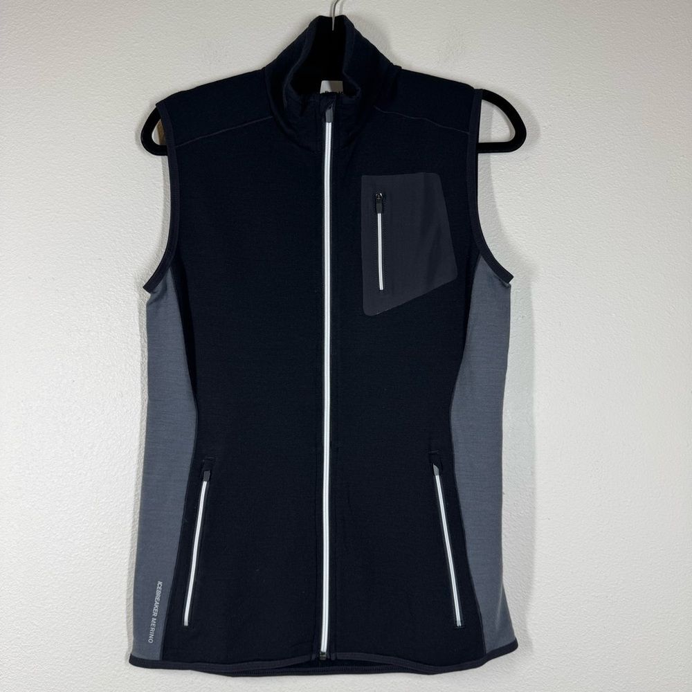 NWT Icebreaker Men’s 100% Merino Wool Atom Vest Black Full Zip Up Size Small